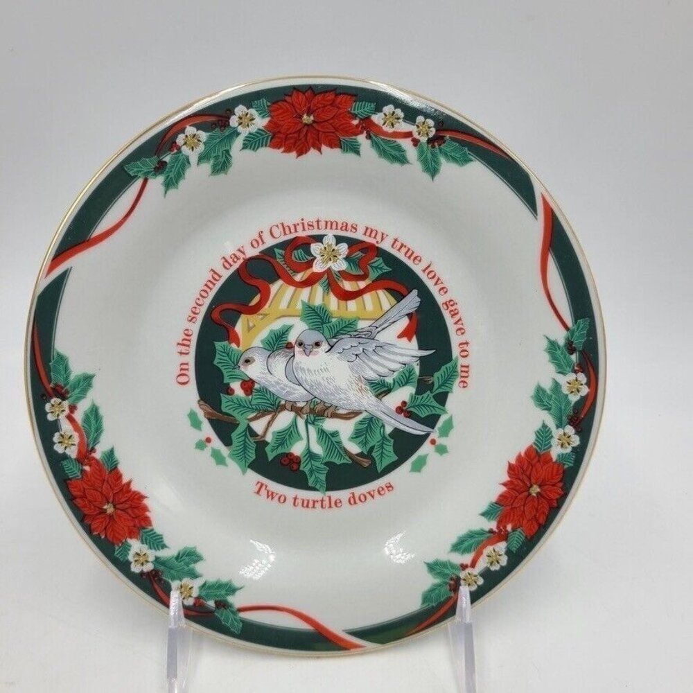 Vintage 90s Tienshan 12 Days of Christmas Two Turtle Doves Plate 7.5"